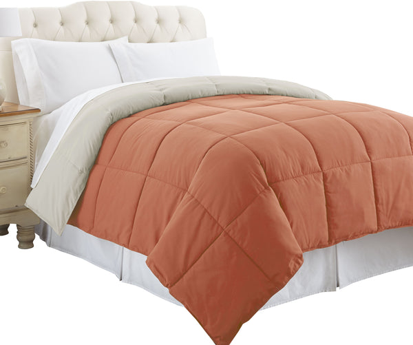 Genoa Twin Size Box Quilted Reversible Comforter , Orange and Gray - BM46045