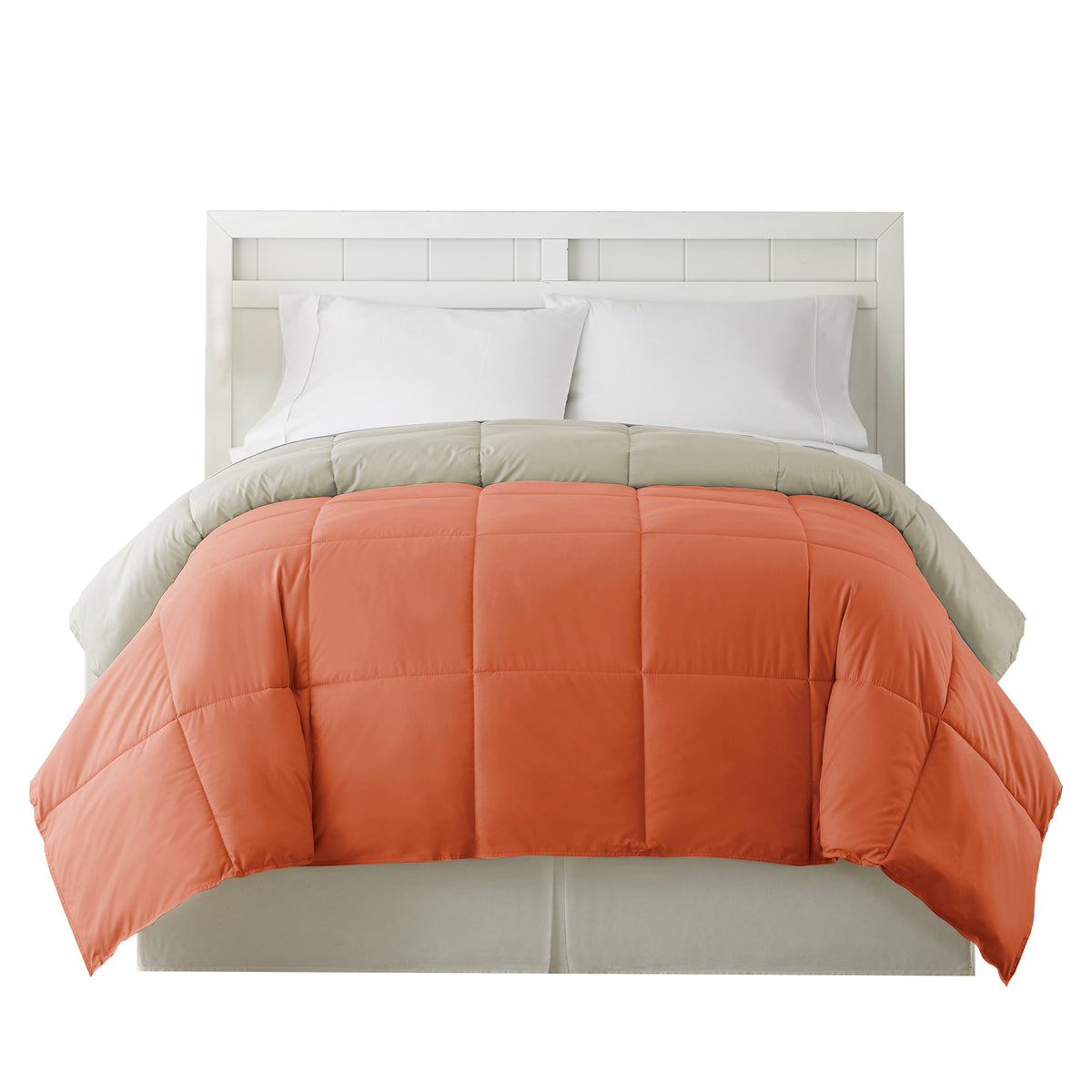 Genoa Twin Size Box Quilted Reversible Comforter , Orange and Gray - BM46045