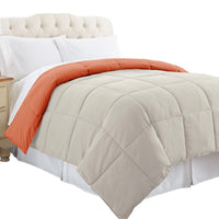 Genoa Twin Size Box Quilted Reversible Comforter , Orange and Gray - BM46045