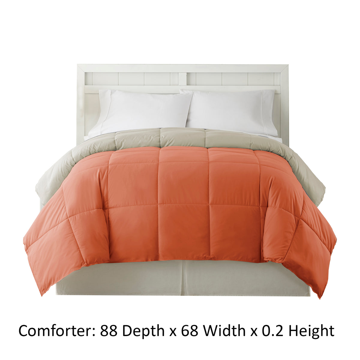 Genoa Twin Size Box Quilted Reversible Comforter , Orange and Gray - BM46045