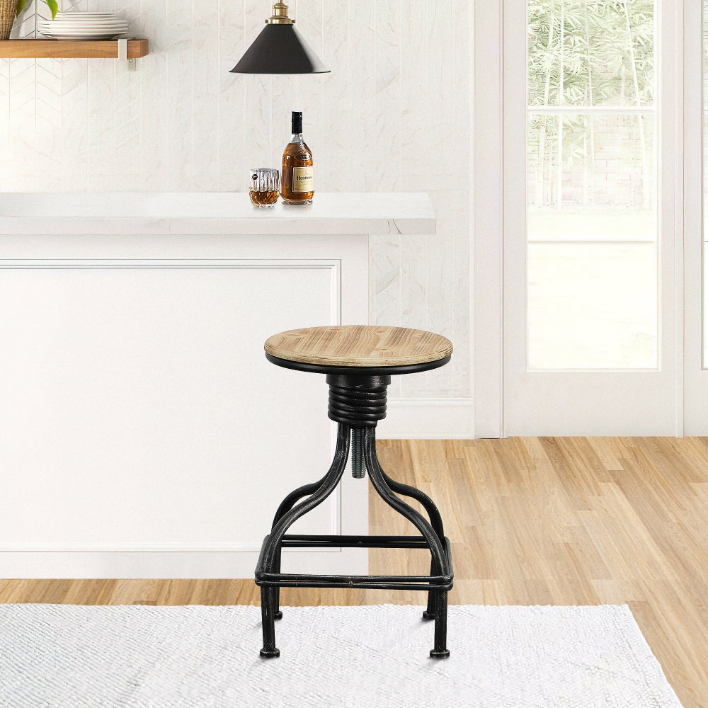 Benjara Vintage Metal Frame Swivel Counter Bar Stool with Round