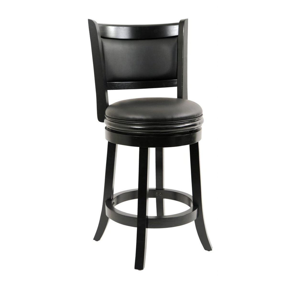 Round Wooden Swivel Counter Stool with Padded Seat and Back, Black - BM61364