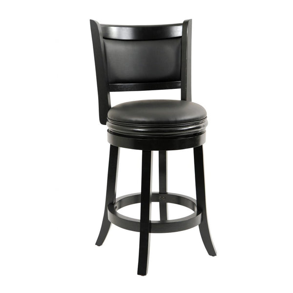 Round Wooden Swivel Counter Stool with Padded Seat and Back, Black - BM61364