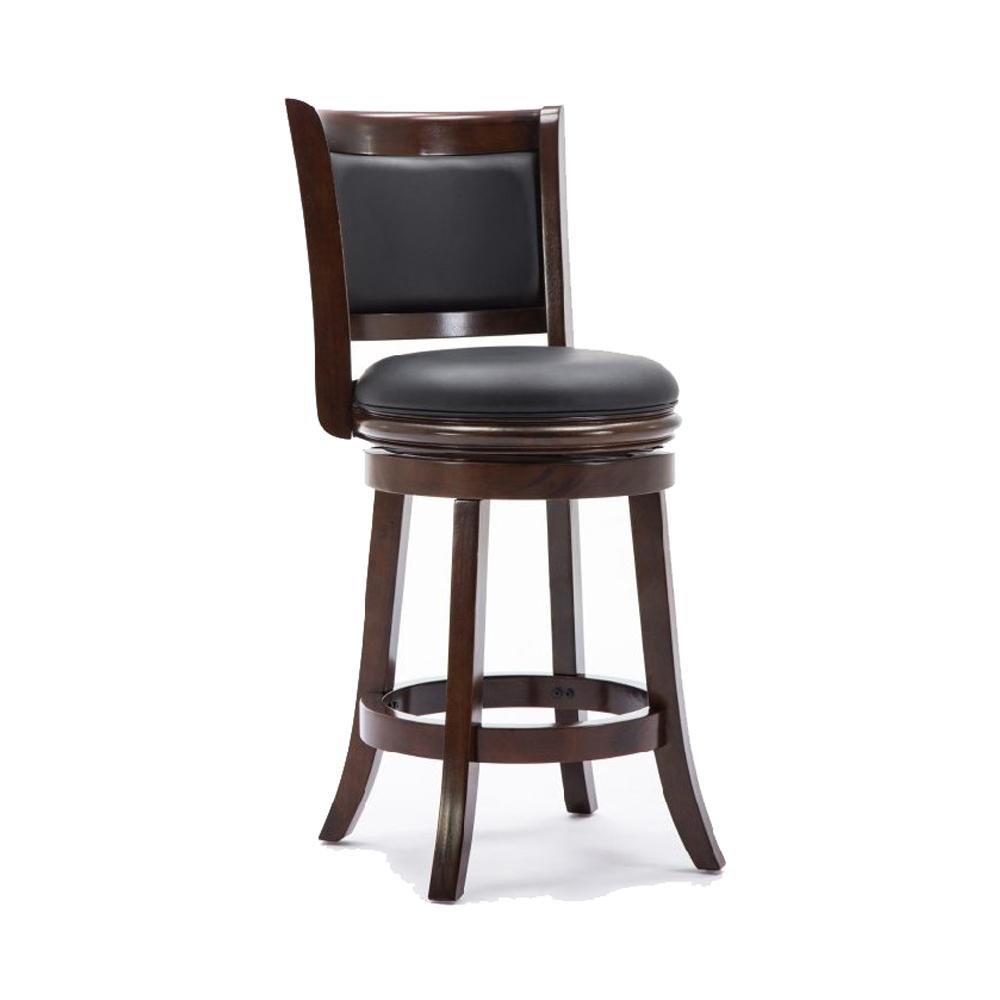 Round Wooden Swivel Counter Stool with Padded Seat and Back, Dark Brown - BM61366