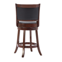 Round Wooden Swivel Barstool with Padded Seat and Back, Cherry Brown - BM61369