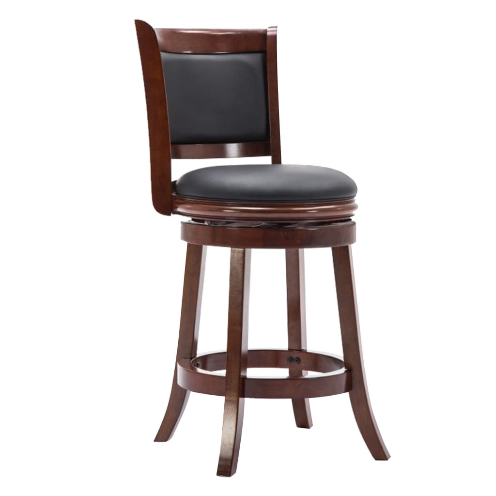 Round Wooden Swivel Barstool with Padded Seat and Back, Cherry Brown - BM61369