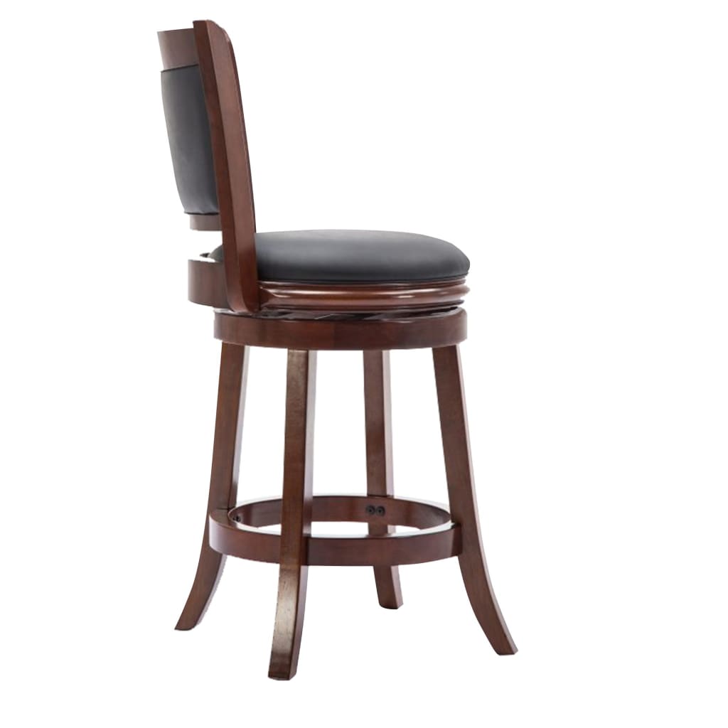 Round Wooden Swivel Barstool with Padded Seat and Back, Cherry Brown - BM61369