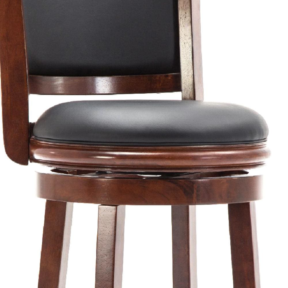 Round Wooden Swivel Barstool with Padded Seat and Back, Cherry Brown - BM61369