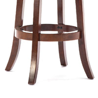 Round Wooden Swivel Barstool with Padded Seat and Back, Cherry Brown - BM61369