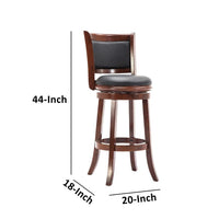 Round Wooden Swivel Barstool with Padded Seat and Back, Cherry Brown - BM61369