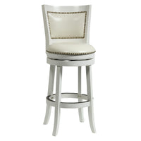 Nailhead Trim Round Leatherette Barstool with Flared Legs, White - BM61371