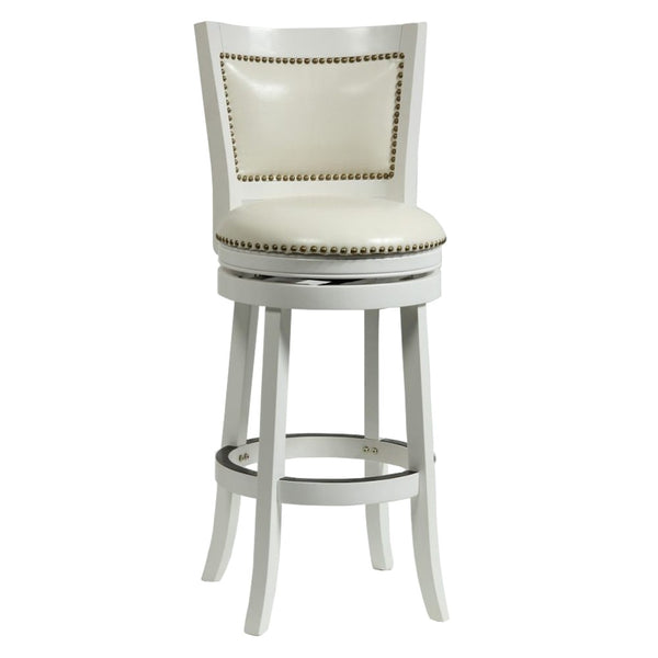 Nailhead Trim Round Leatherette Barstool with Flared Legs, White - BM61371