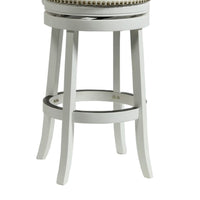 Nailhead Trim Round Leatherette Barstool with Flared Legs, White - BM61371