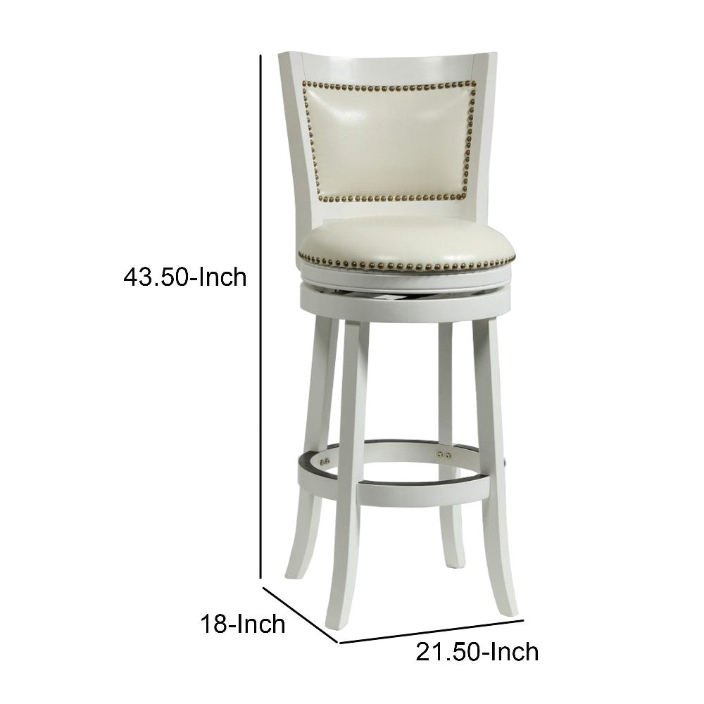 Nailhead Trim Round Leatherette Barstool with Flared Legs, White - BM61371