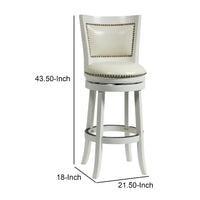 Nailhead Trim Round Leatherette Barstool with Flared Legs, White - BM61371