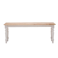 Grained Rectangular Wooden Bench with Turned Legs, Natural Brown and White - BM61451