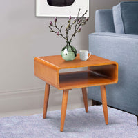 Rectangular Wooden End Table with Open Shelf and Splayed legs, Brown - BM61475