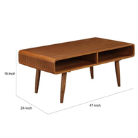 Rectangular Wooden Frame Coffee Table with 2 Open Shelves, Brown - BM61476