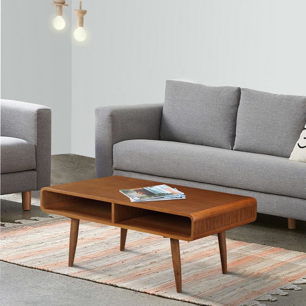 Rectangular Wooden Frame Coffee Table with 2 Open Shelves, Brown - BM61476