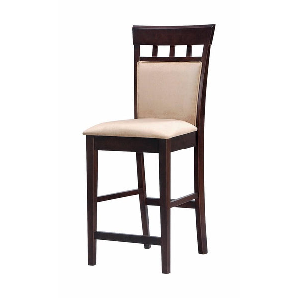 Upholstered Panel Back Counter Height Stool with Fabric Seat, Brown And Beige - BM68952
