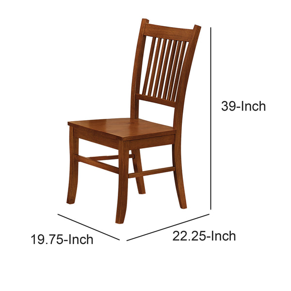 BM68967 Slat Back Mission Style Wooden Side Chair, Brown, Set of 2