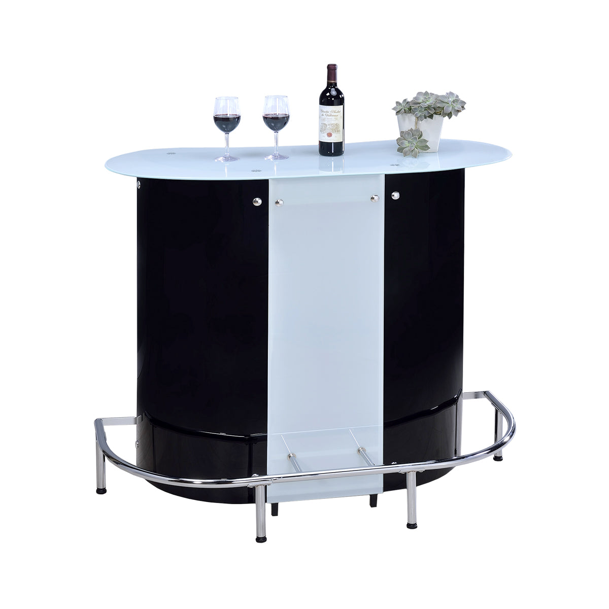 Contemporary Bar Unit with Frosted Glass Top, White And Black - BM68975