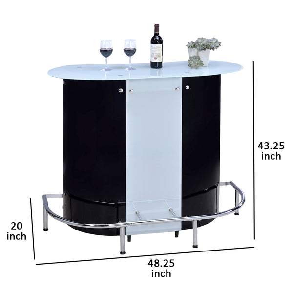 Contemporary Bar Unit with Frosted Glass Top, White And Black - BM68975