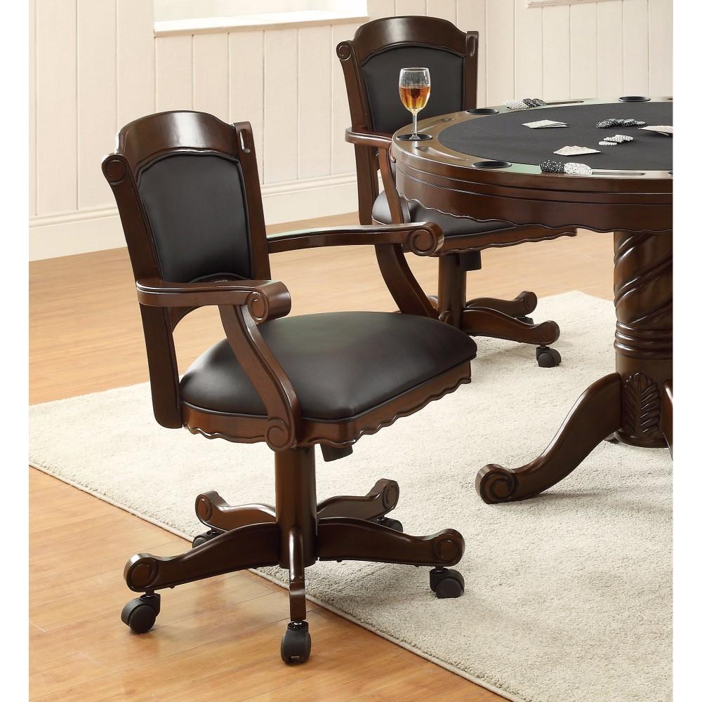 Arm Game Chair with Casters and Fabric Seat and Back, Brown - BM68982
