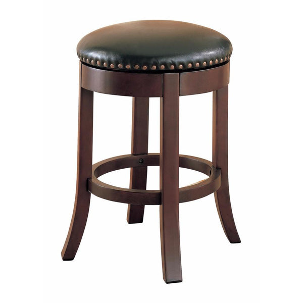 Round Wooden Counter Height Stool with Upholstered Seat, Brown, Set of 2 - BM68987