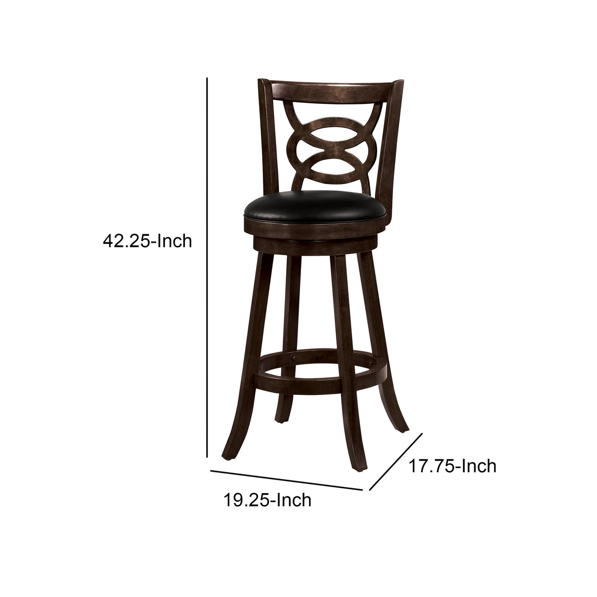 BM69024 29" Swivel Bar Stool with Upholstered Seat, Black And Brown ,Set of 2