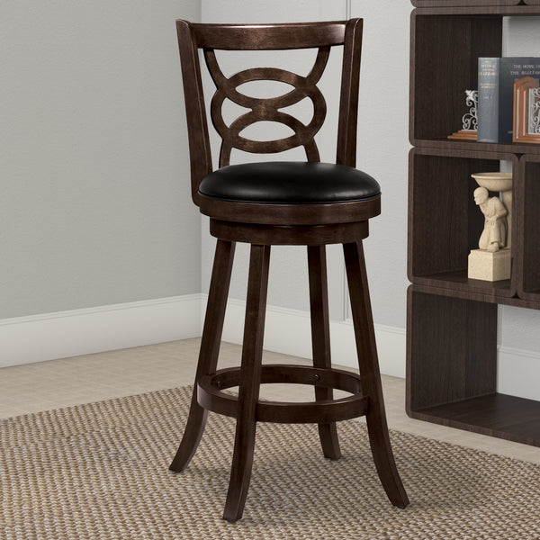 BM69024 29" Swivel Bar Stool with Upholstered Seat, Black And Brown ,Set of 2
