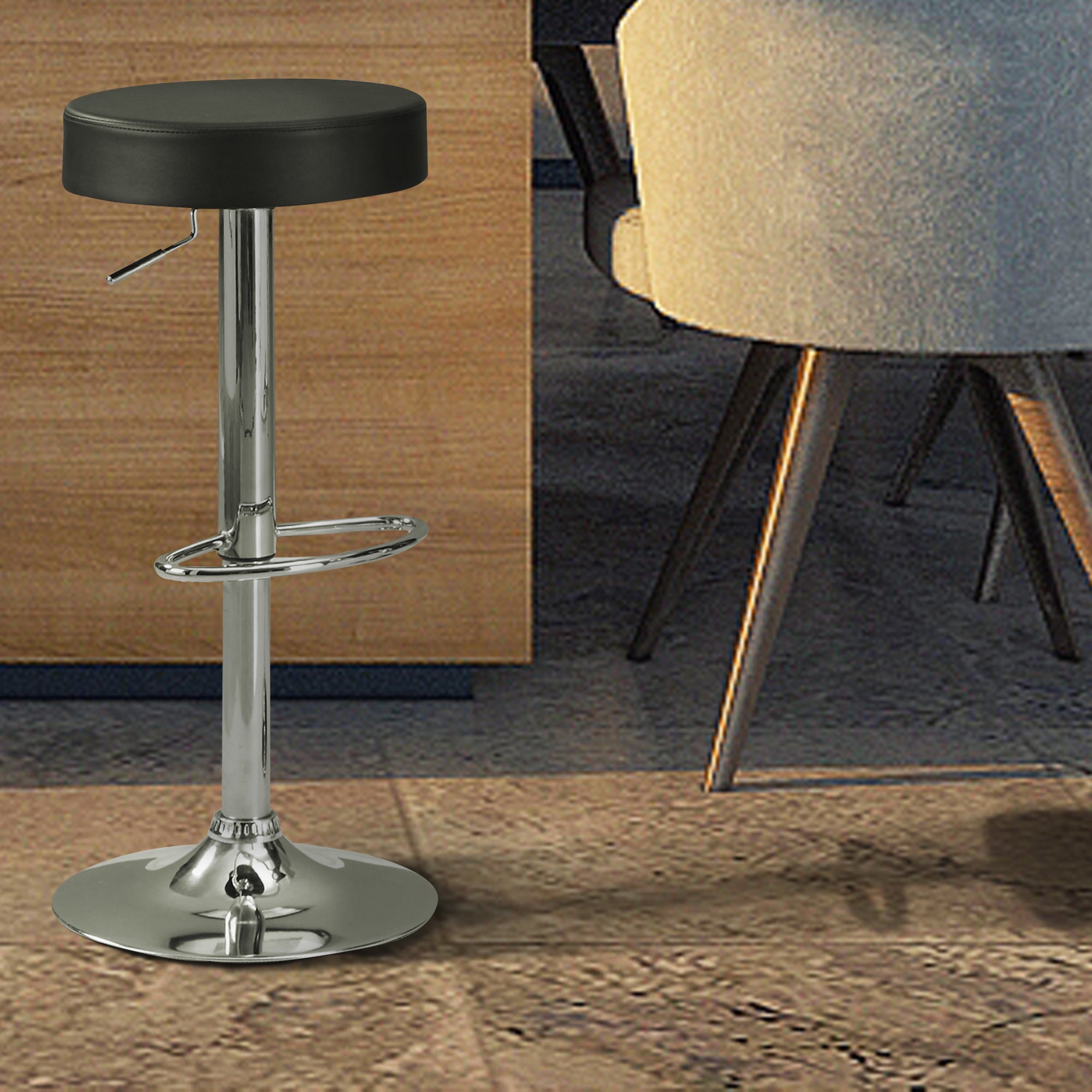 benzara BM69050 Stylish And Elegant Backless Adjustable Bar Stool Black