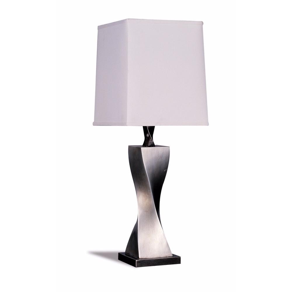 BM69258 Square Shade Twist Table Lamp, White & Silver, Set of 2