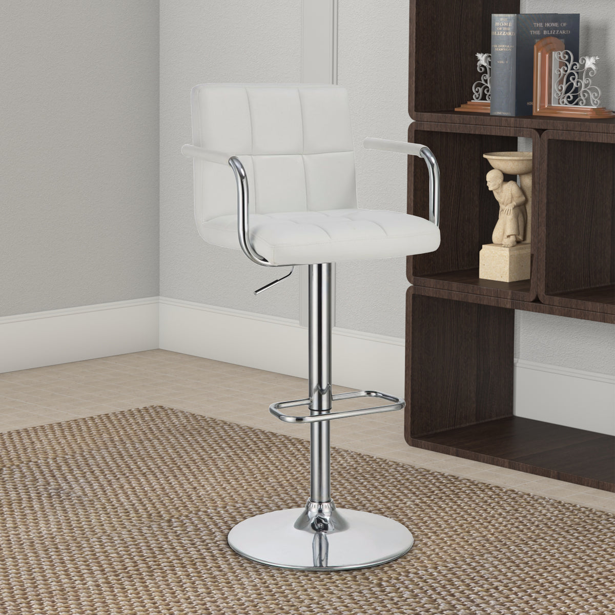 Grid Adjustable Swiveling Bar Stool, White - BM69392