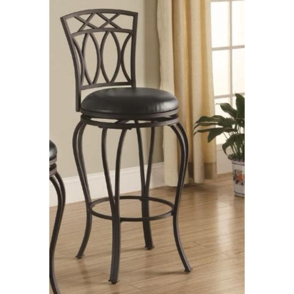 Benzara BM69402 Metal Barstool with Black Faux Leather Seat