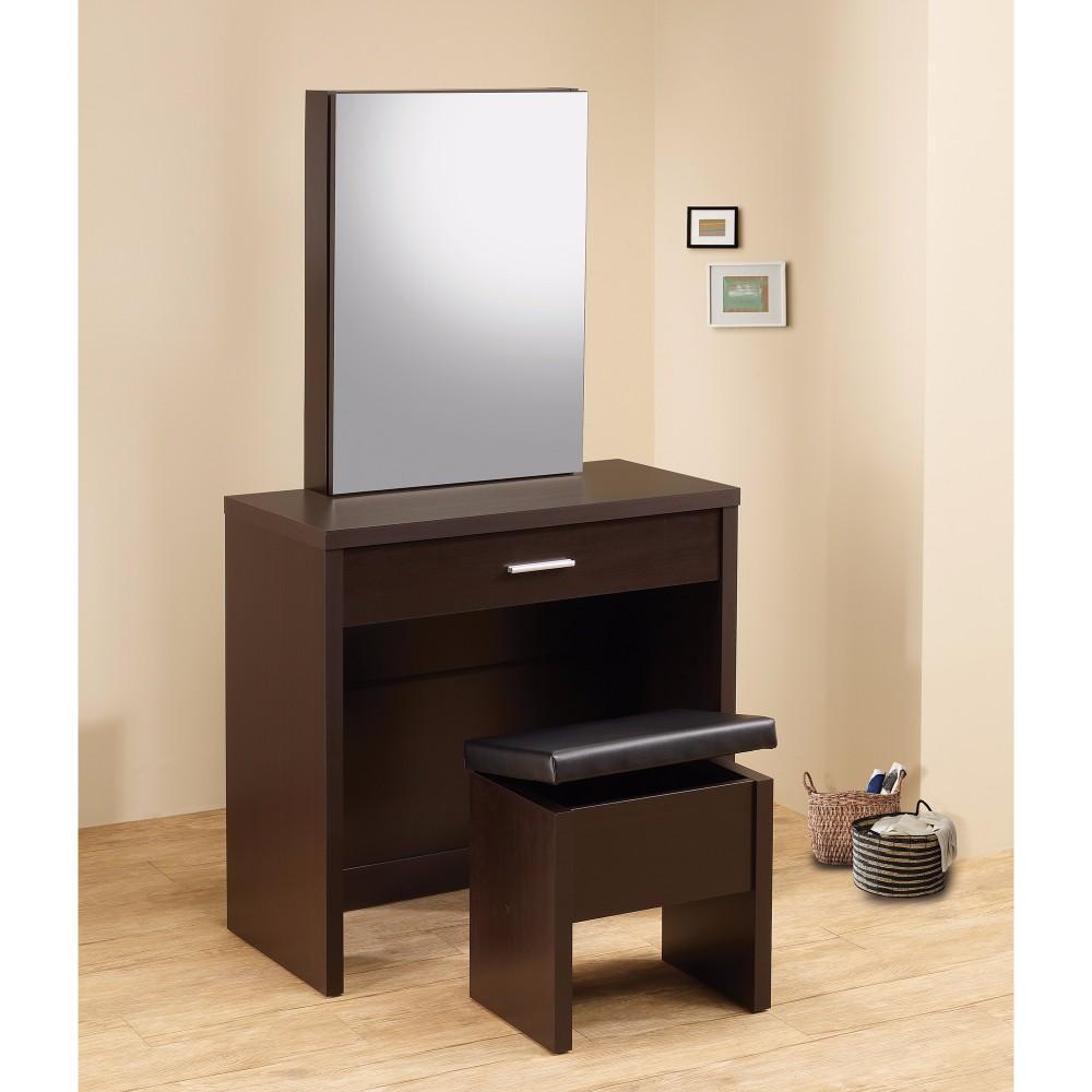 BM69565 Stylish Vanity with Hidden Mirror Storage and Lift-Top Stool, 2 Piece, Brown