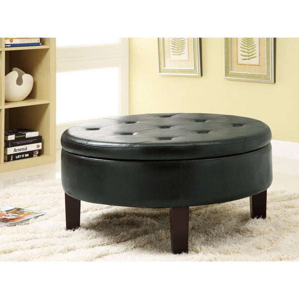 Traditional Round Tufted Storage Ottoman, Dark Brown - BM69631