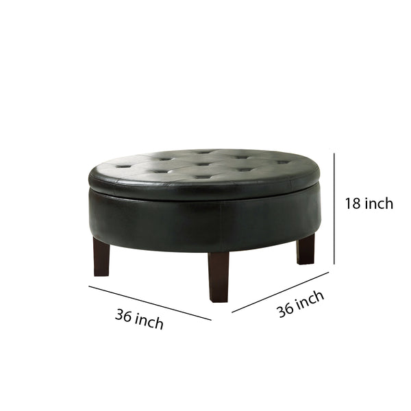 Traditional Round Tufted Storage Ottoman, Dark Brown - BM69631