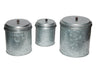 BM82052 Galvanized Metal Lidded Canister With Ribbed Pattern, Set of Three, Gray