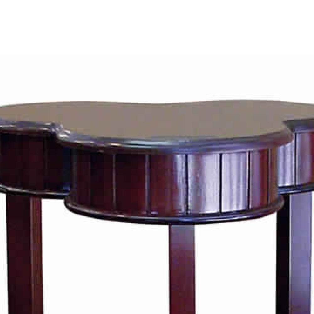 Clover Shaped Wooden End Table with Flared Legs, Cherry Brown - BM94694