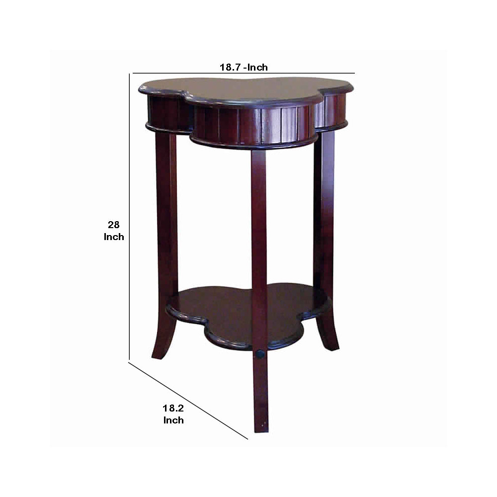 Clover Shaped Wooden End Table with Flared Legs, Cherry Brown - BM94694