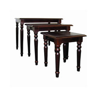 3 Piece Wooden Nesting Tables with Turned Tapered Legs, Cherry Brown - BM95312