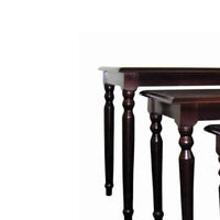 3 Piece Wooden Nesting Tables with Turned Tapered Legs, Cherry Brown - BM95312