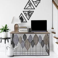 Wooden Top Console Table with Metal Leaf Embellishment, Brown and Gray -C554-FHB001