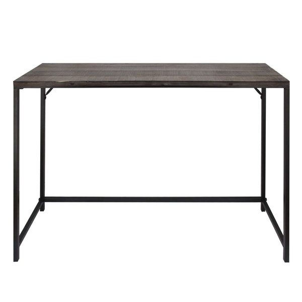 Rectangular Sofa Console Table with Plank Tabletop and Metal Base, Brown and Black - C554-FHB008