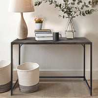 Rectangular Sofa Console Table with Plank Tabletop and Metal Base, Brown and Black - C554-FHB008