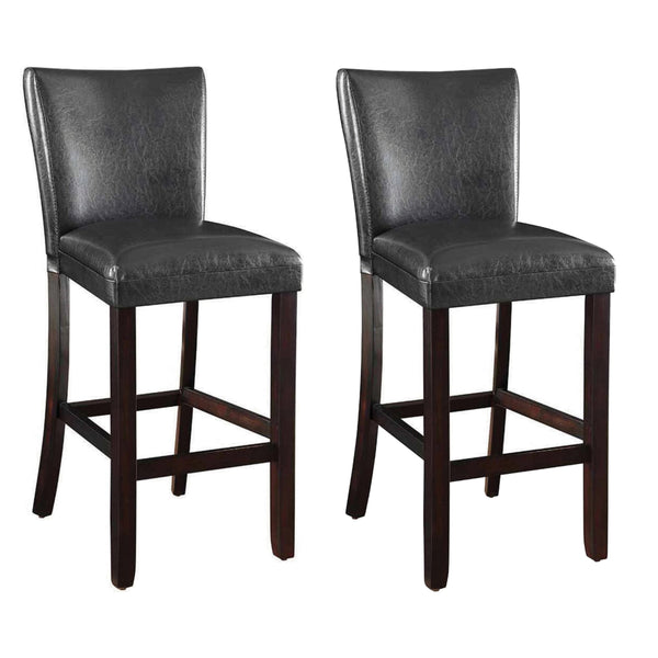 29 Inch Wood Bar Stool, Set of 2, Cappuccino Brown, Black - BM160757