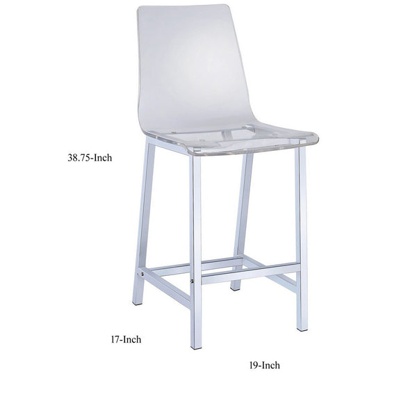 BM160766 Acrylic Bar Height Stool with Chrome Base, Clear And Silver, Set of 2