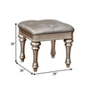Wooden Vanity Stool with Turned Legs and Leatherette Upholstered Seat, Silver
