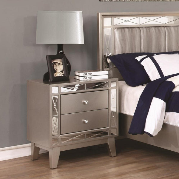 BM182715 Wooden Nightstand with 2 Drawers, Mercury Silver